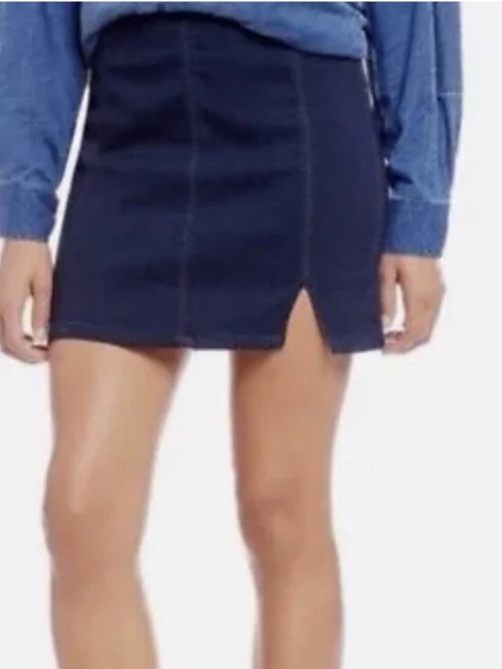 Free People Femme Fatal Dark Indigo Denim Stretch Pull On Mini Skirt Size M